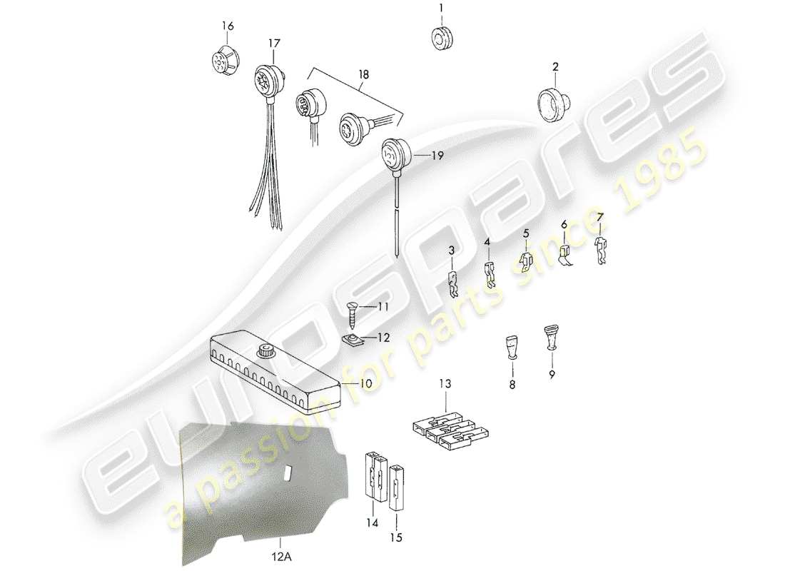 porsche 1972 (911) ojales - conector diagrama de piezas