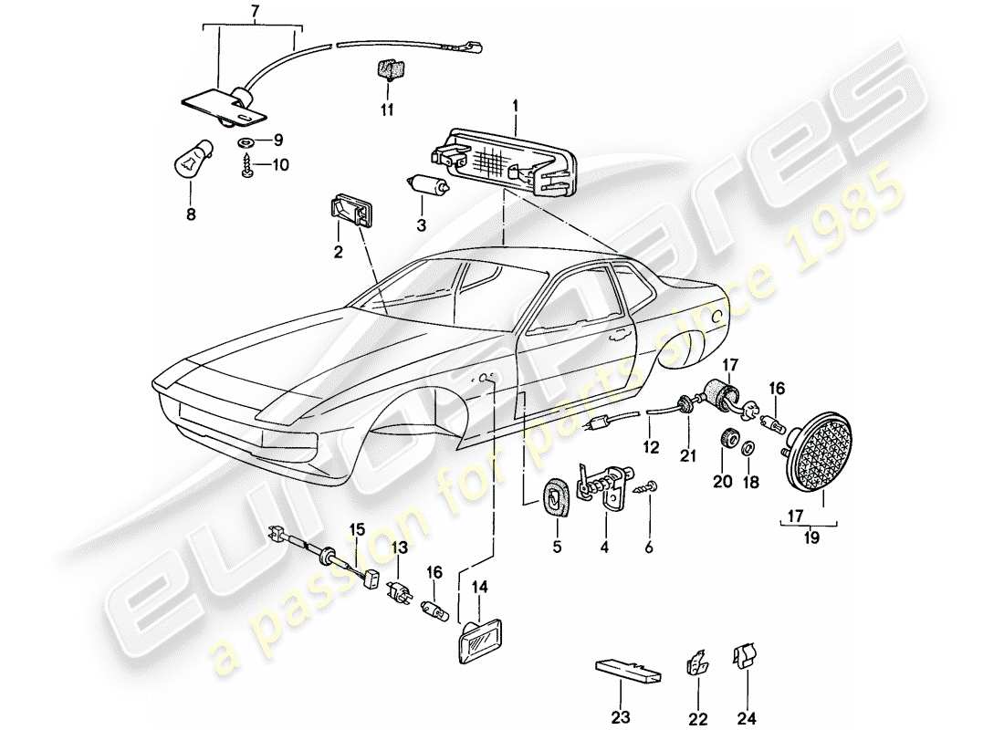 porsche 1988 (924s) luz interior - repetidor de intermitentes diagrama de piezas