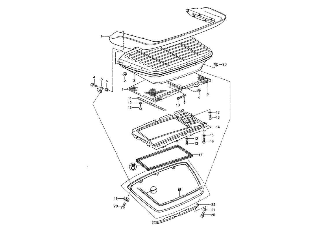 porsche 1994 (964) diagrama de piezas del spoiler trasero