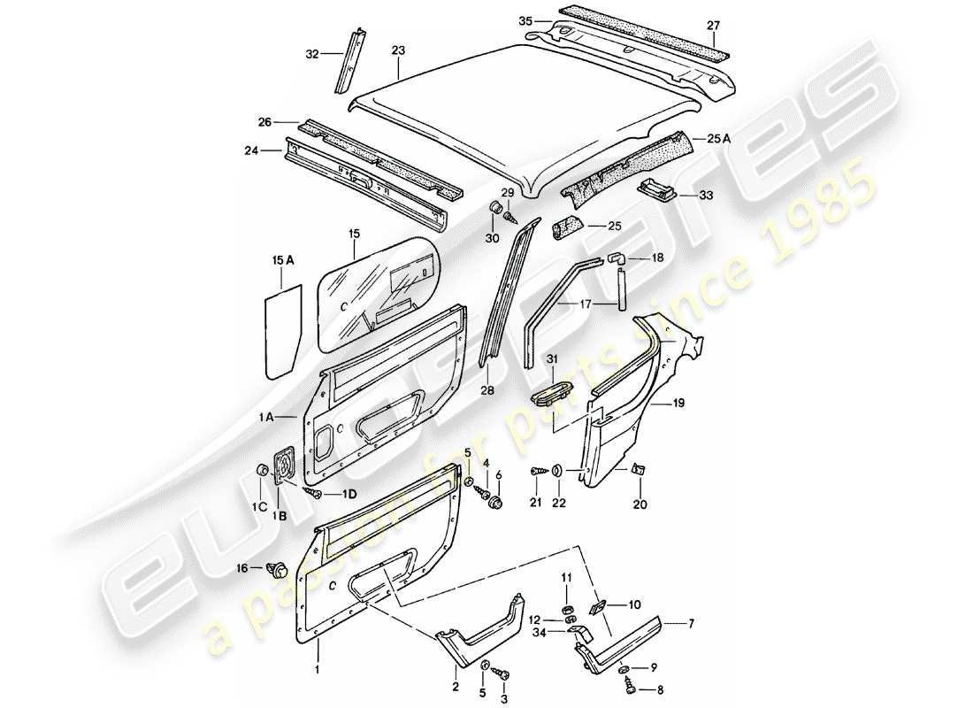 porsche 1981 (924) adornos diagrama de piezas