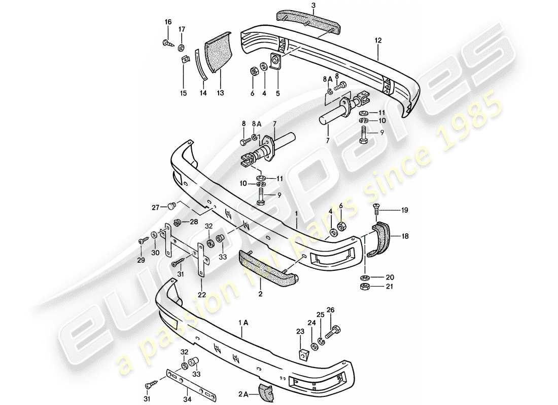 porsche 1986 (924s) parachoques - con: - buffer diagrama de piezas