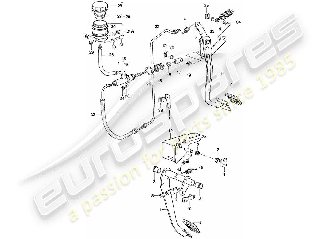 porsche 1987 (924s) freno - embrague - pedales diagrama de piezas