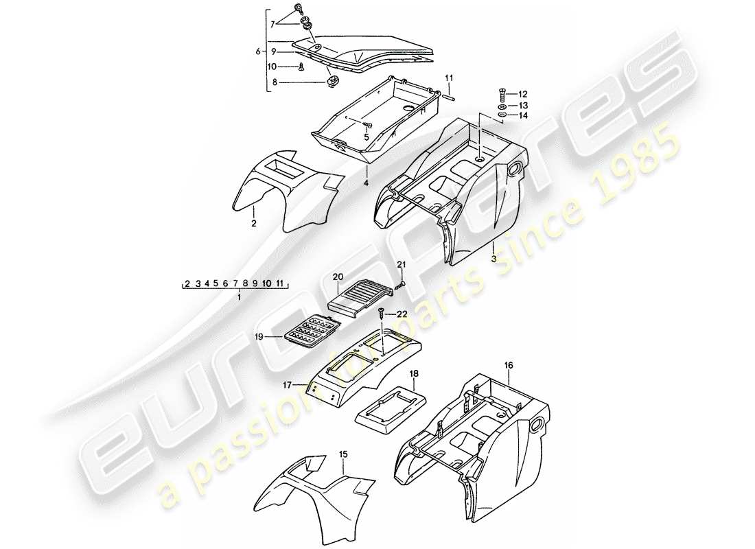 porsche 1991 (928) caja de almacenamiento diagrama de piezas