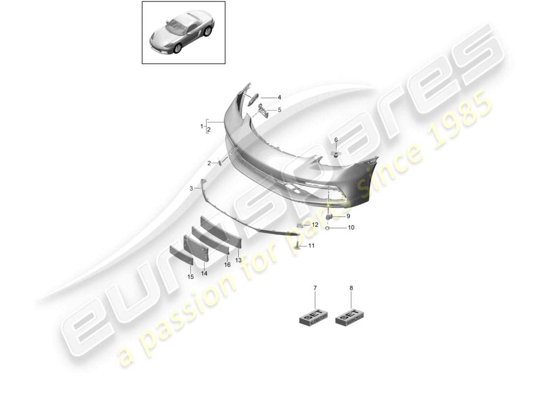 porsche 2018 (718 boxster) parachoques delantero gts diagrama de piezas
