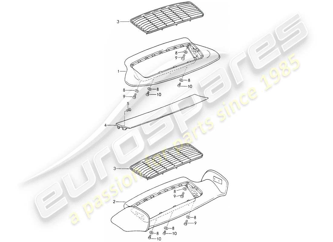 porsche 1994 (993) diagrama de piezas del spoiler trasero