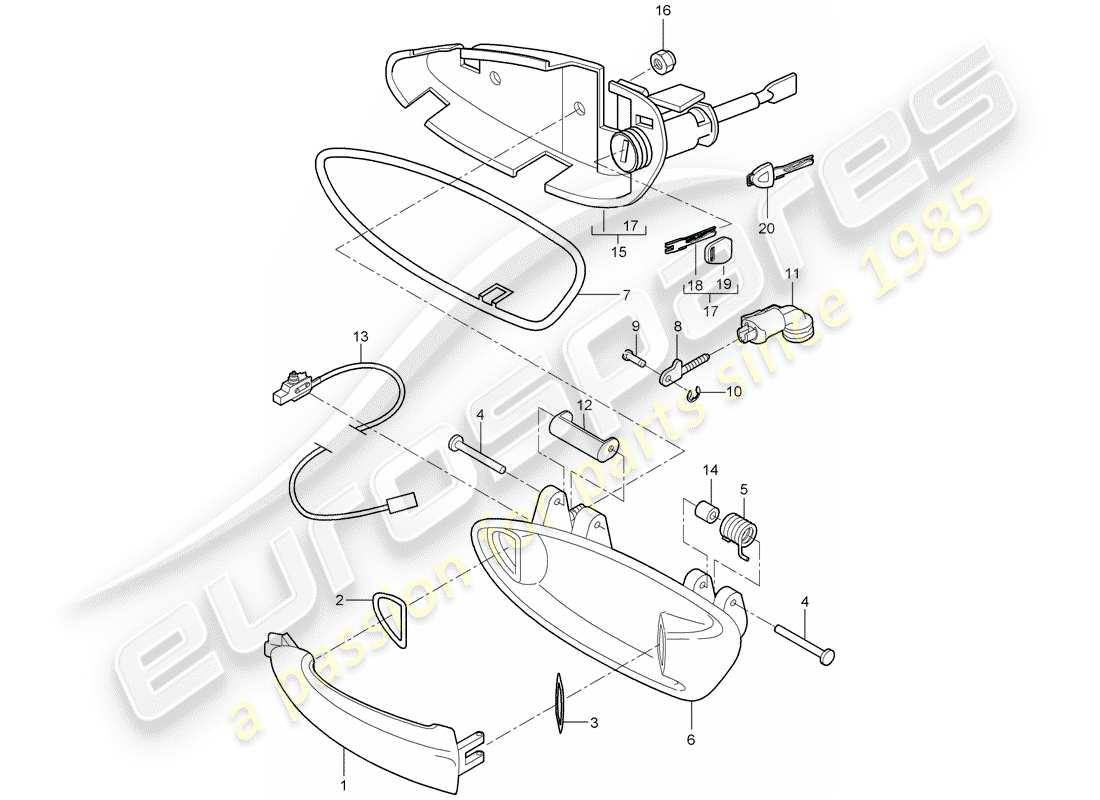 porsche 2010 (997-2) manija de la puerta diagrama de piezas
