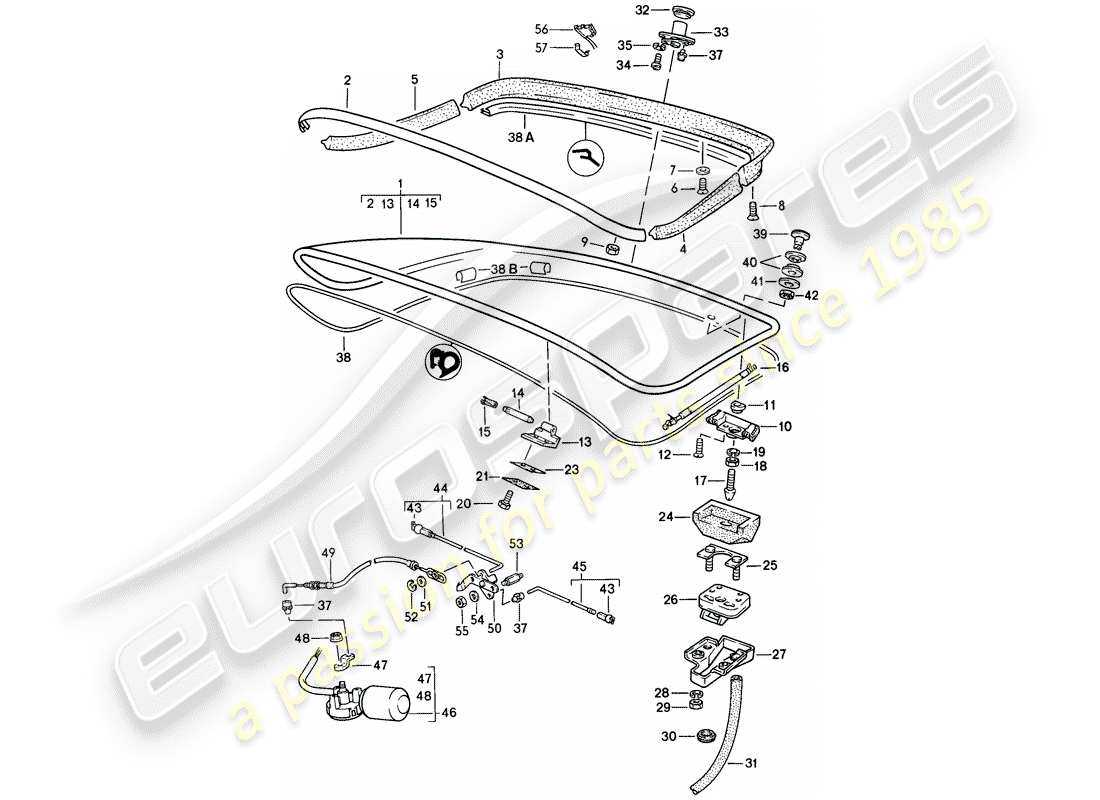 porsche 1986 (944) tapa del maletero trasero - spoiler trasero diagrama de piezas