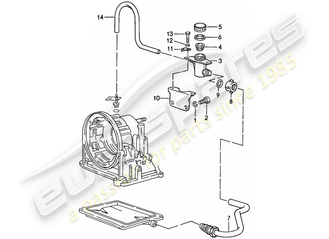 porsche 1986 (944) entrada de aceite - transmisión automática diagrama de piezas