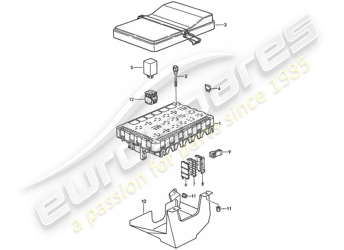 porsche 1986 (944) caja de fusibles/placa de relés diagrama de piezas