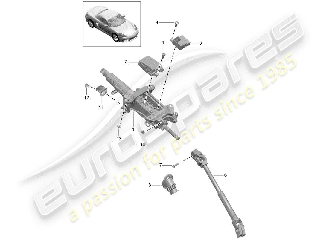 porsche 2017 (718 boxster) diagrama de piezas de la columna de dirección