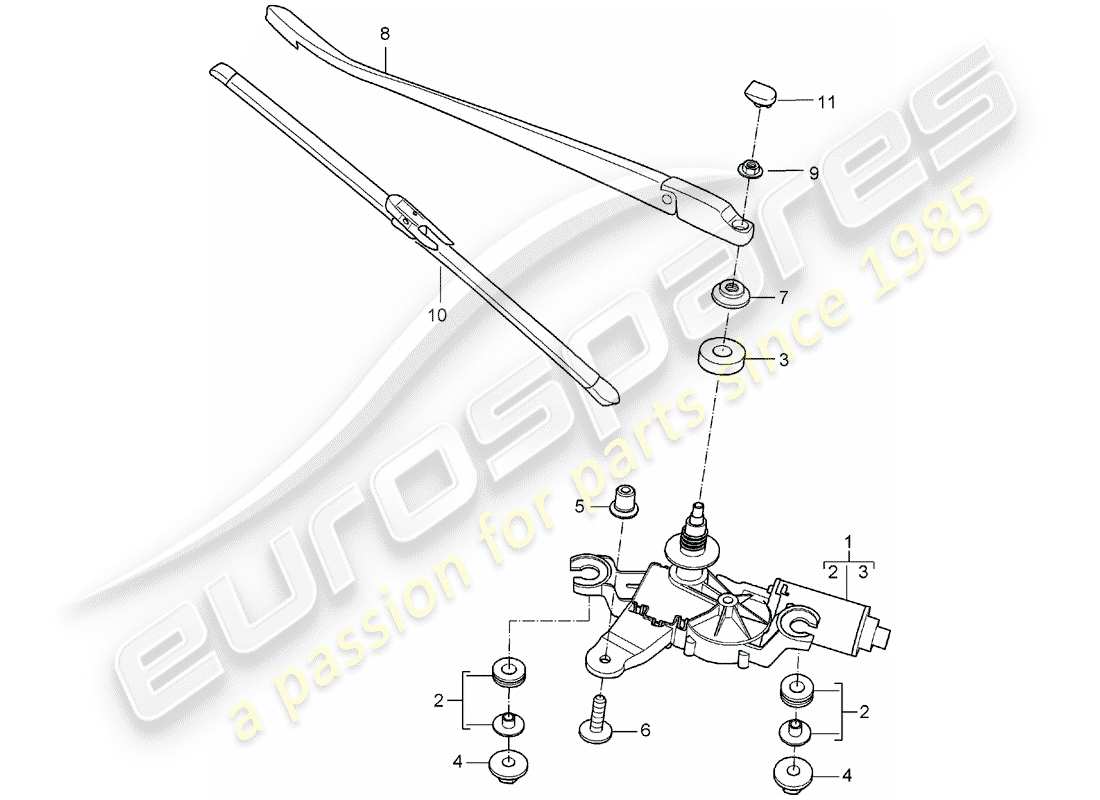 porsche 2007 (997-1) limpiaparabrisas trasero diagrama de piezas