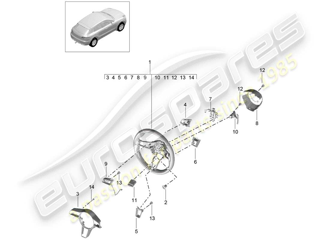 porsche 2014 (macan) diagrama de piezas del volante