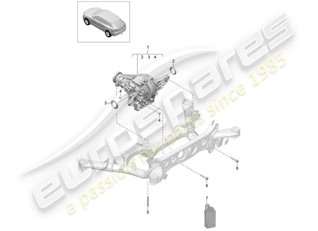 porsche 2014 (macan) diferencial del eje trasero diagrama de piezas