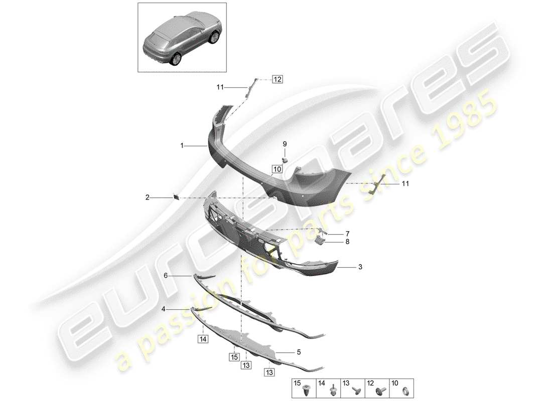 porsche 2019 (macan) parachoque diagrama de piezas