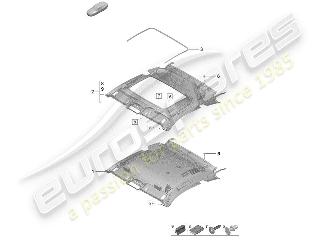 porsche 2020 (992-1) diagrama de piezas del panel de acabado del techo