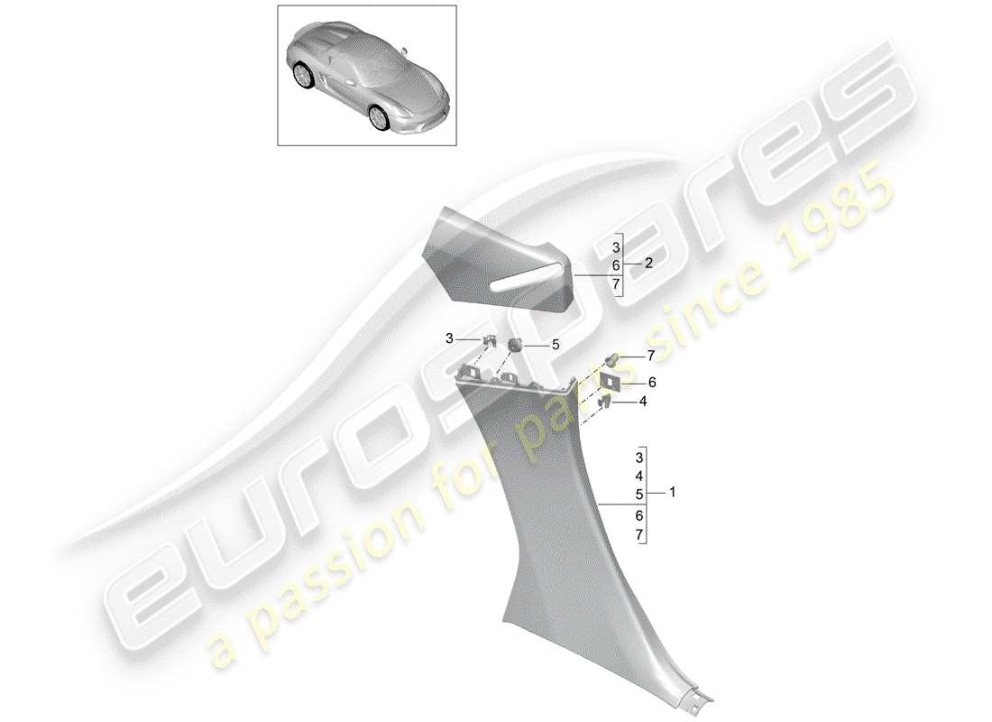 porsche 2016 (981 boxster spyder) adornos diagrama de piezas