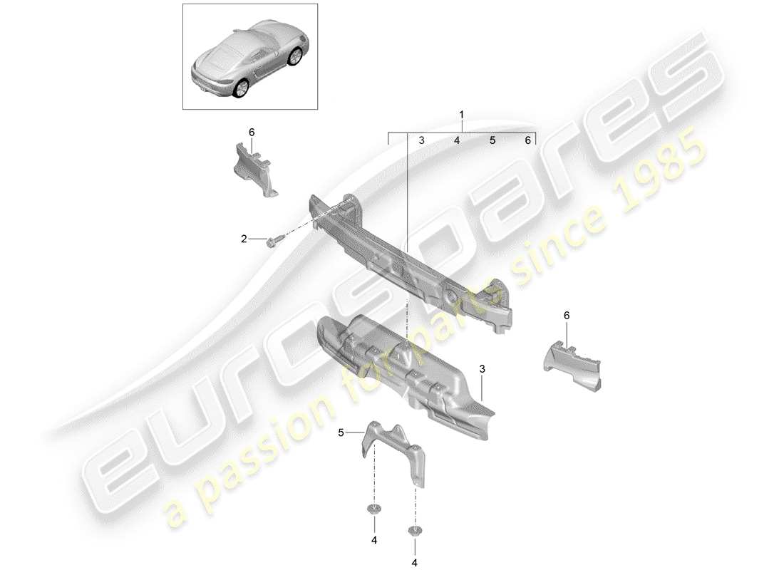 porsche 2017 (718 cayman) diagrama de piezas del soporte de parachoques