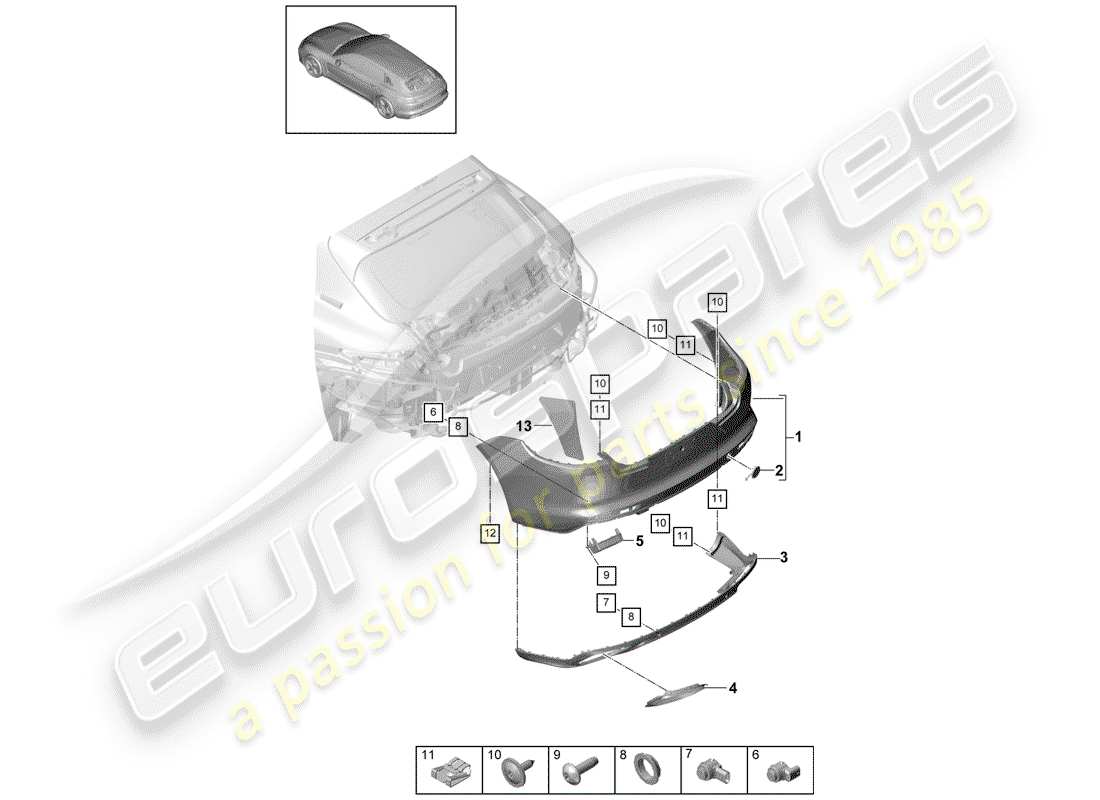 porsche 2020 (panamera 971-1) parachoque diagrama de piezas