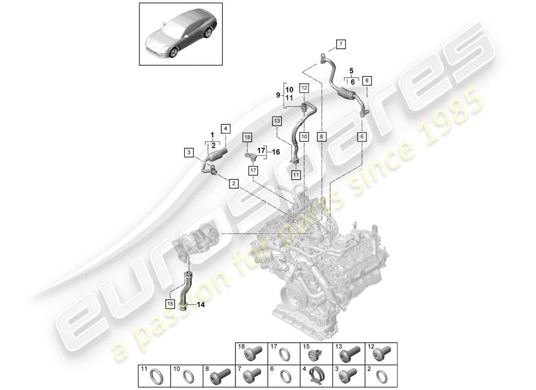 porsche 2017 (panamera 971-1) refrigeración por agua para diagrama de piezas