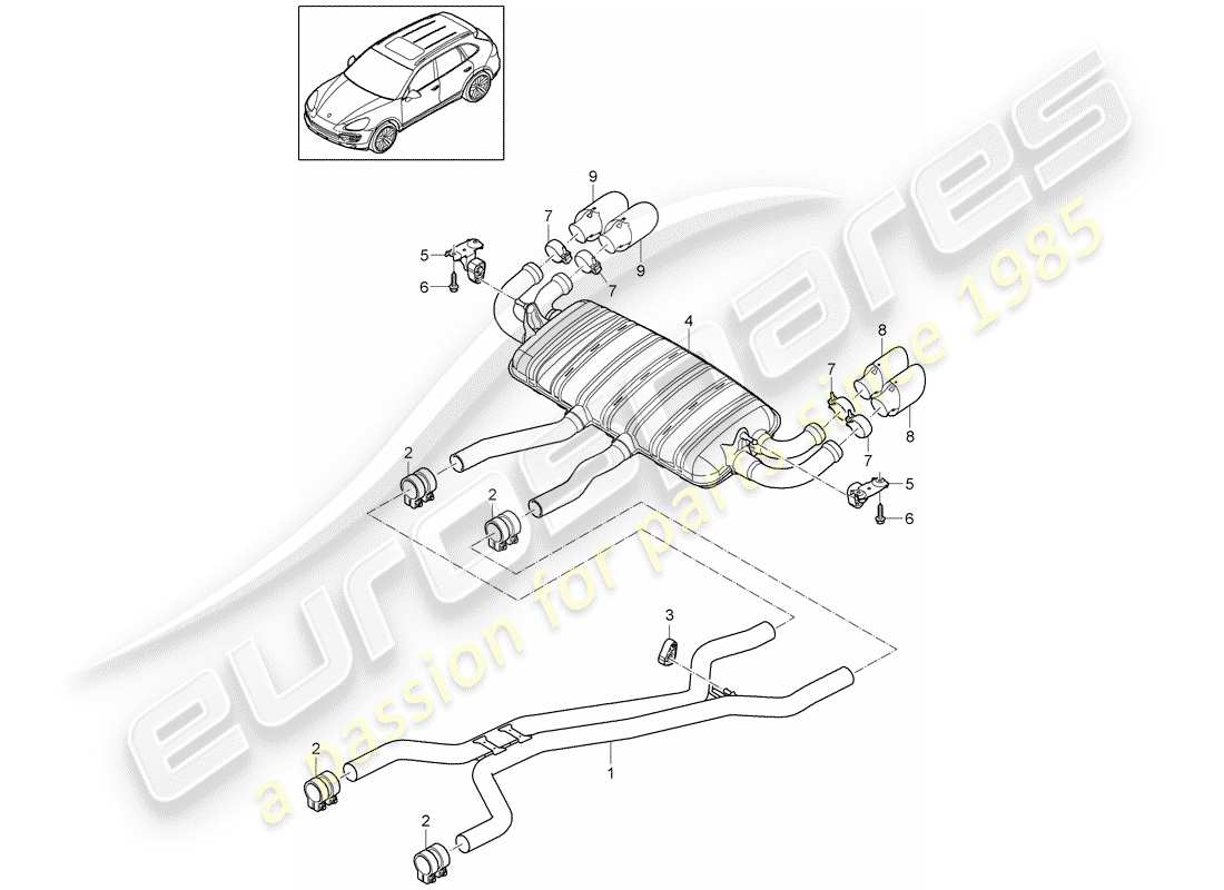 porsche 2016 (cayenne e2 92a) diagrama de piezas del sistema de escape