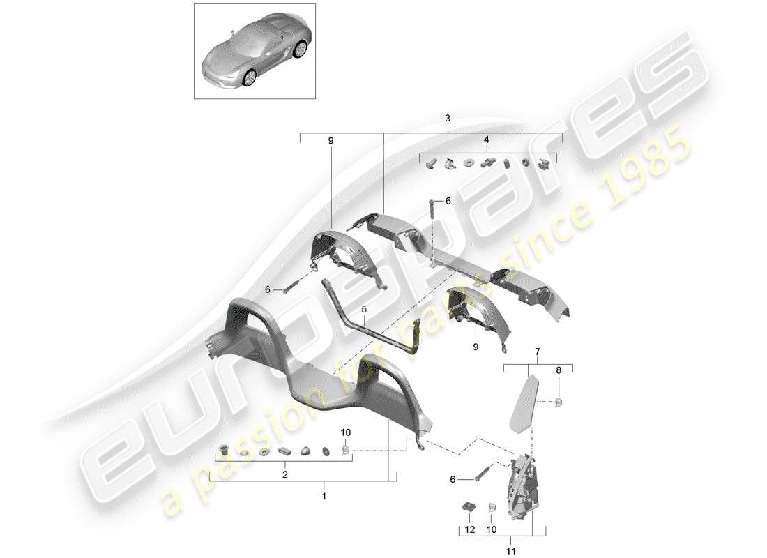 porsche 2016 (981 boxster spyder) diagrama de piezas de trims