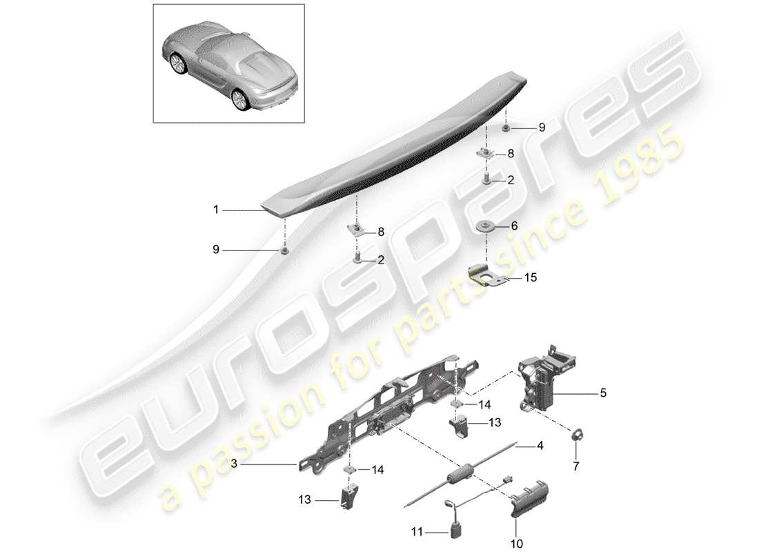 porsche 2016 (981 boxster spyder) diagrama de piezas del spoiler trasero