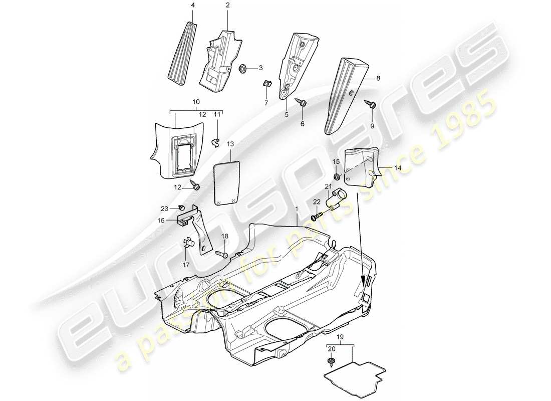porsche 2007 (987 boxster) equipo interior diagrama de piezas