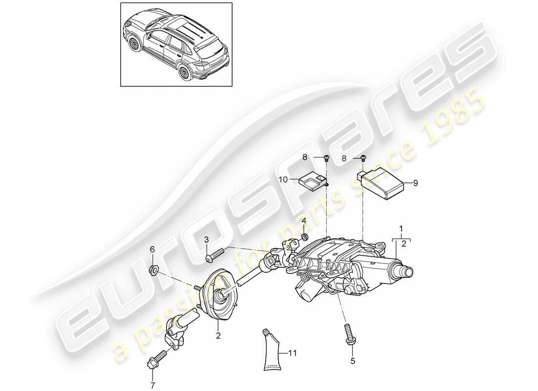 porsche 2011 (cayenne e2 92a) diagrama de piezas de la columna de dirección