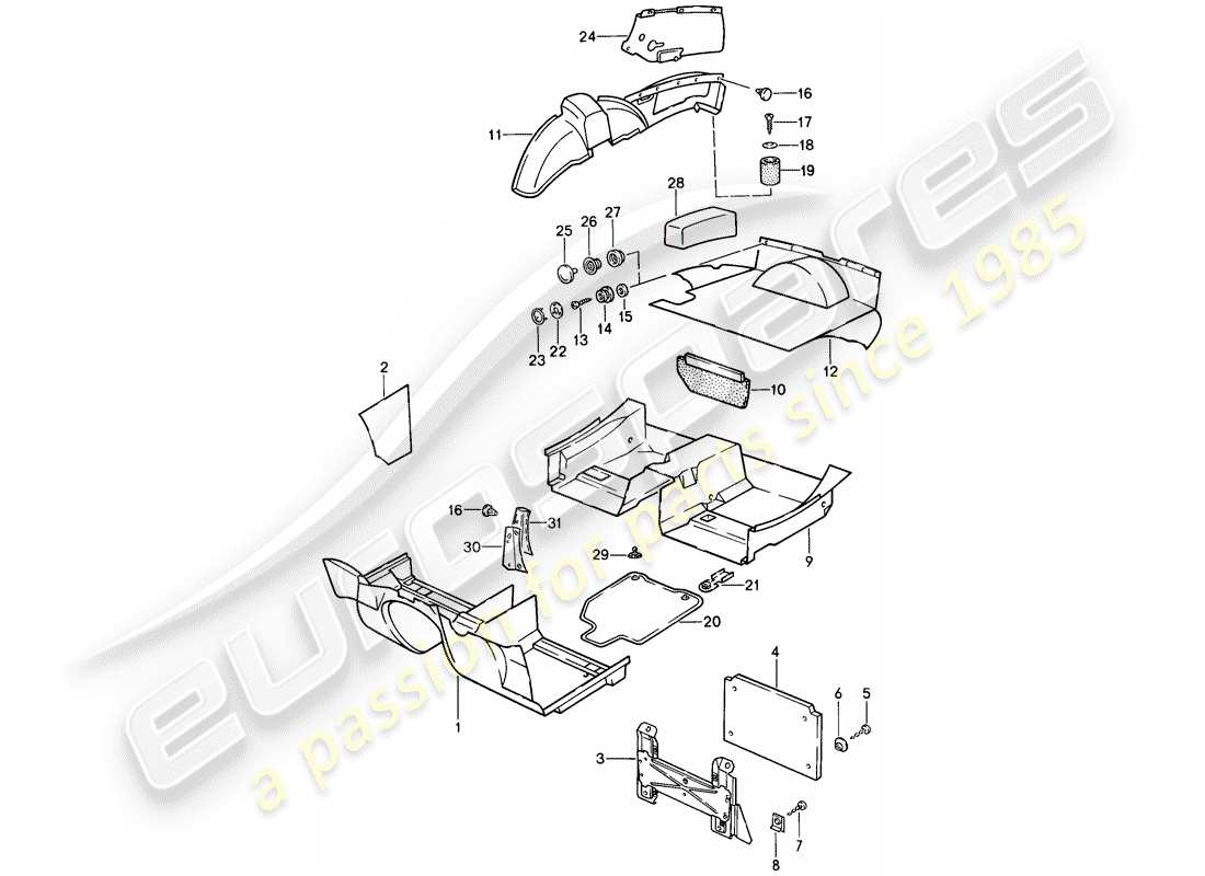 porsche 1986 (944) adornos diagrama de piezas