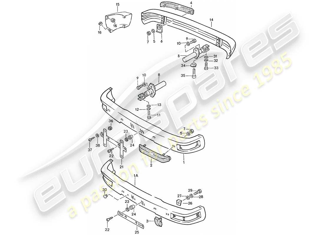 porsche 1991 (944) parachoques - con: - diagrama de piezas del buffer