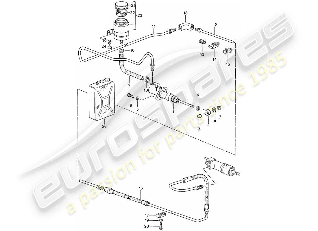 porsche 1987 (959) actuación del embrague - cilindro maestro del embrague - líneas diagrama de piezas