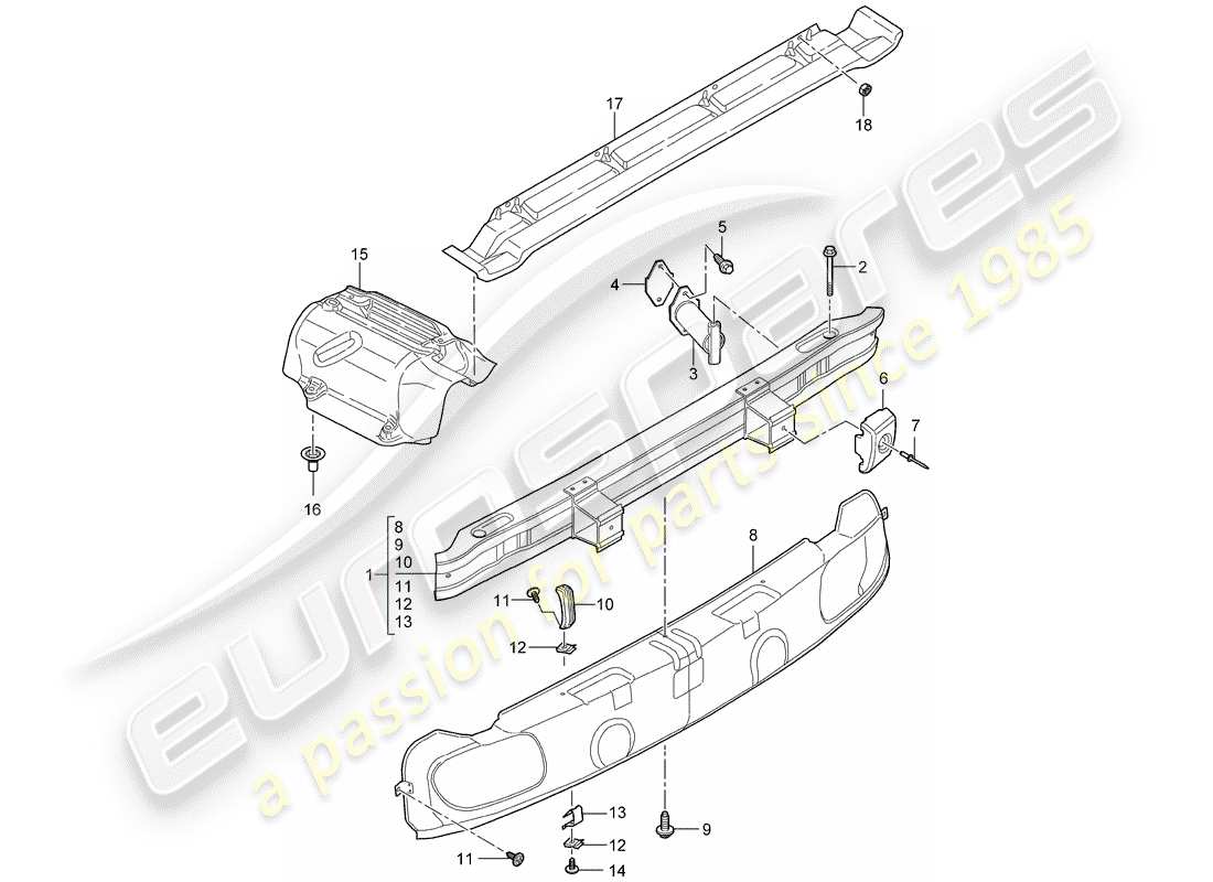 porsche 2009 997-2 turbo / gt2 diagrama de piezas del parachoques