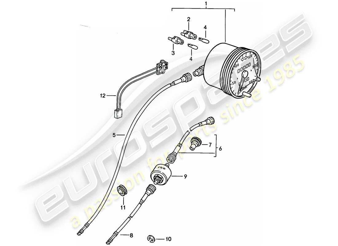 porsche 1986 (924s) diagrama de piezas del velocímetro