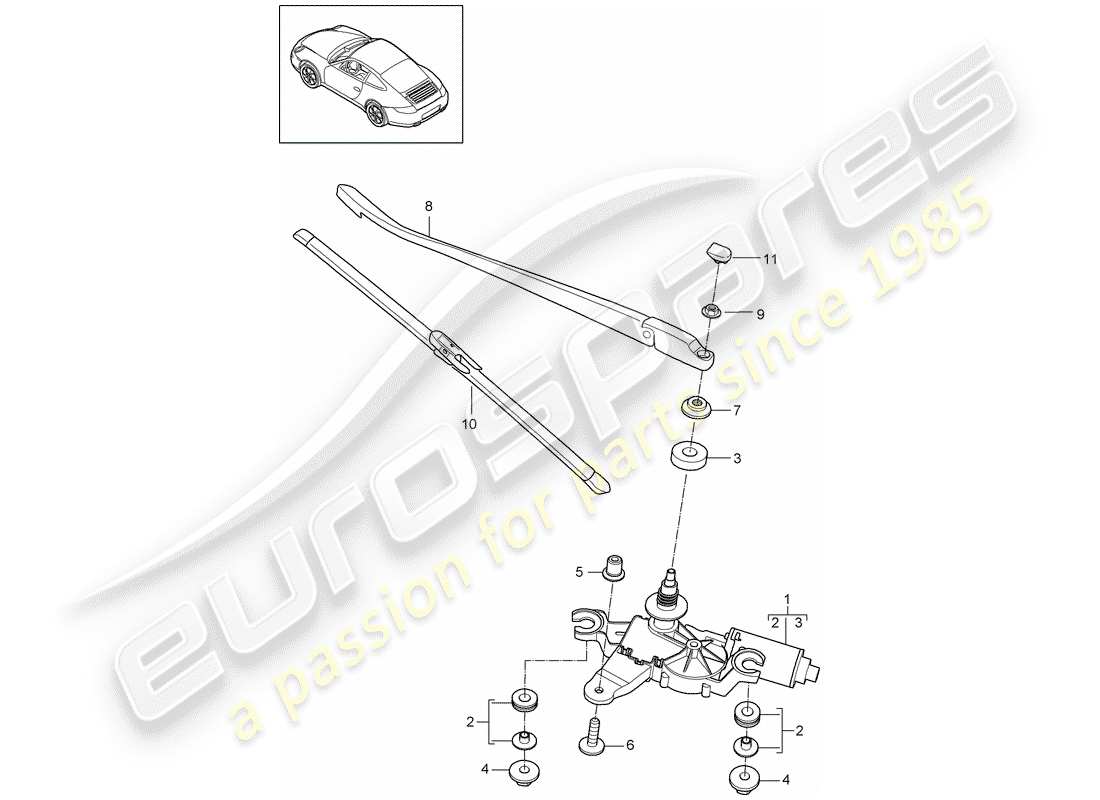 porsche 2012 (997-2) limpiaparabrisas trasero diagrama de piezas