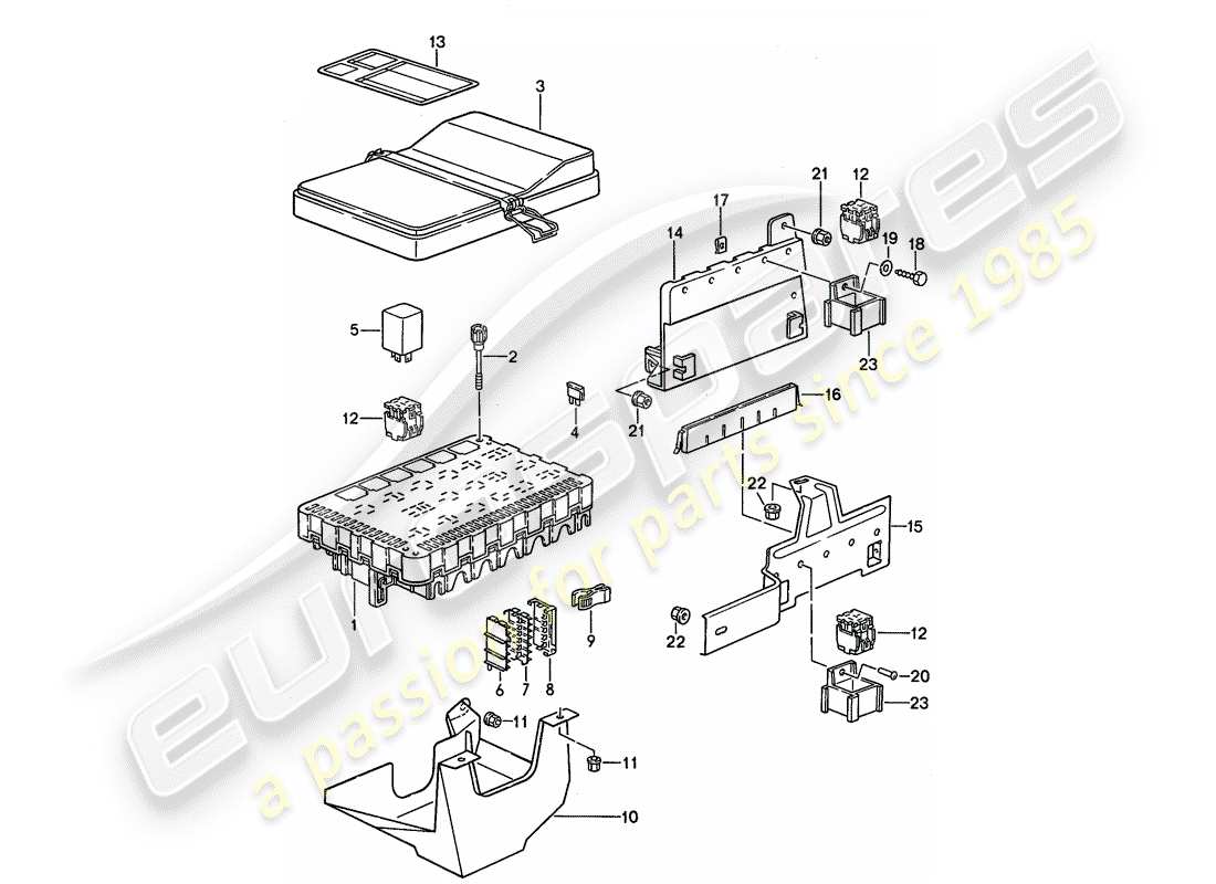 porsche 1992 (968) caja de fusibles/placa de relé - 1 + 2 diagrama de piezas