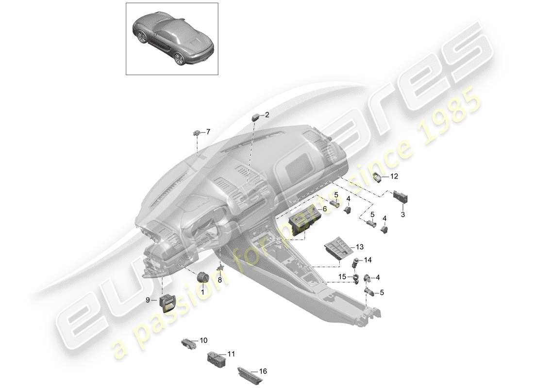 porsche 2013 (981 boxster) diagrama de piezas del interruptor