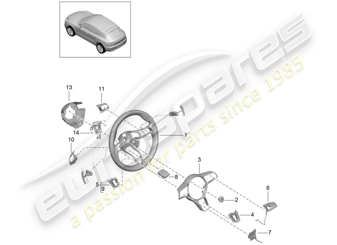 porsche 2019 (macan) diagrama de piezas del volante