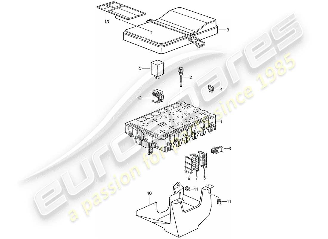 porsche 1991 (944) caja de fusibles/placa de relés diagrama de piezas