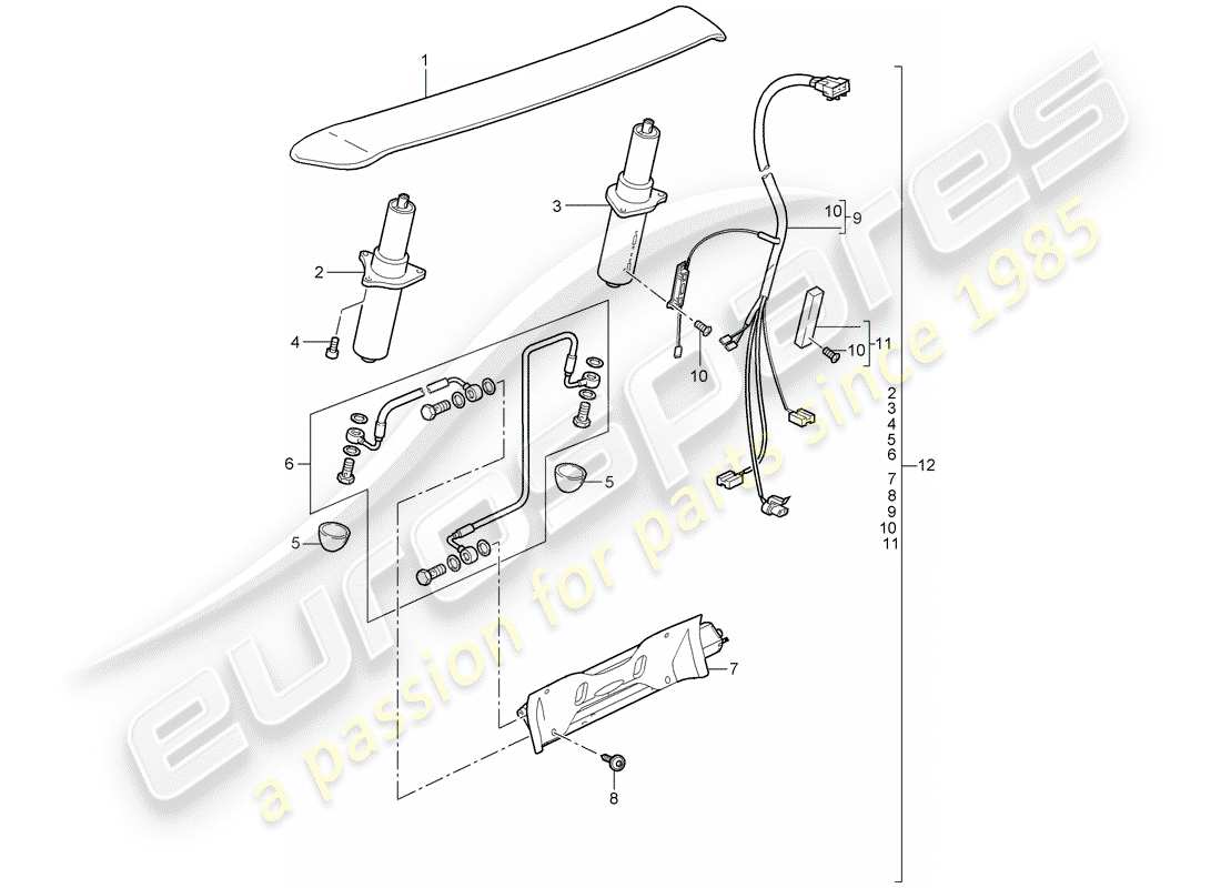 porsche 2009 997-2 turbo / gt2 diagrama de piezas del spoiler trasero