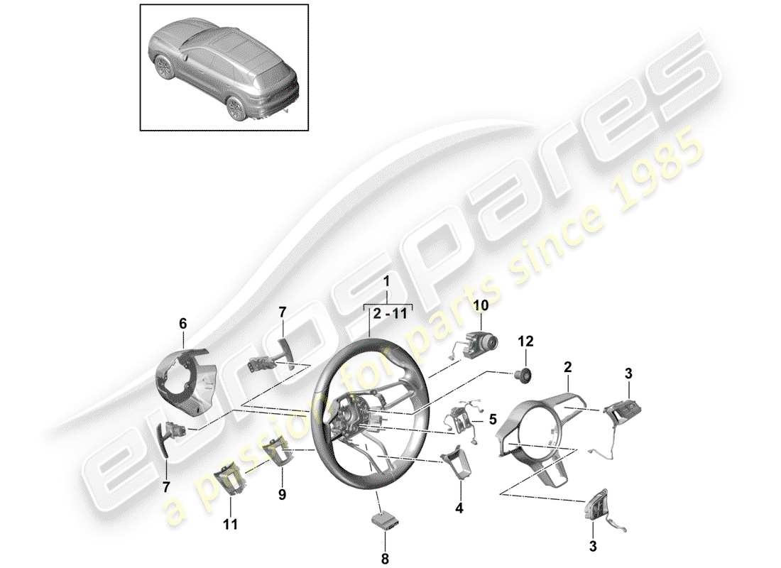 porsche cayenne e3 (2018) diagrama de piezas del volante