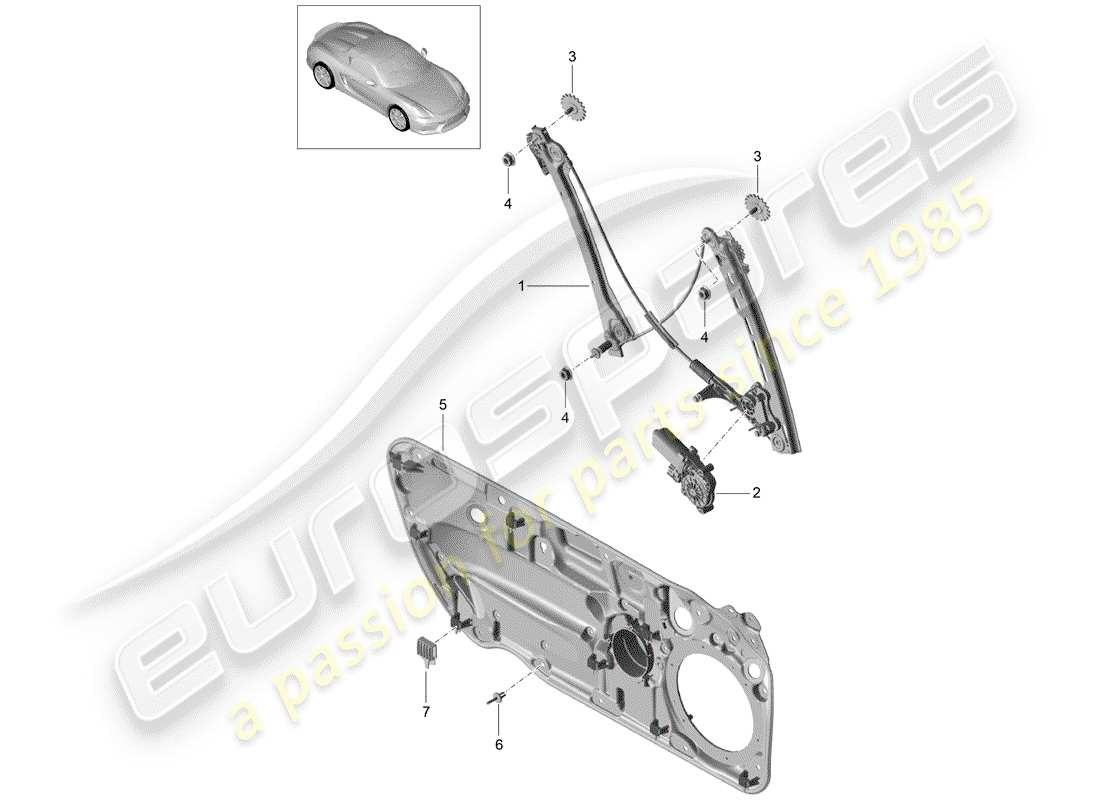 porsche 2016 (981 boxster spyder) diagrama de pieza del regulador de ventana