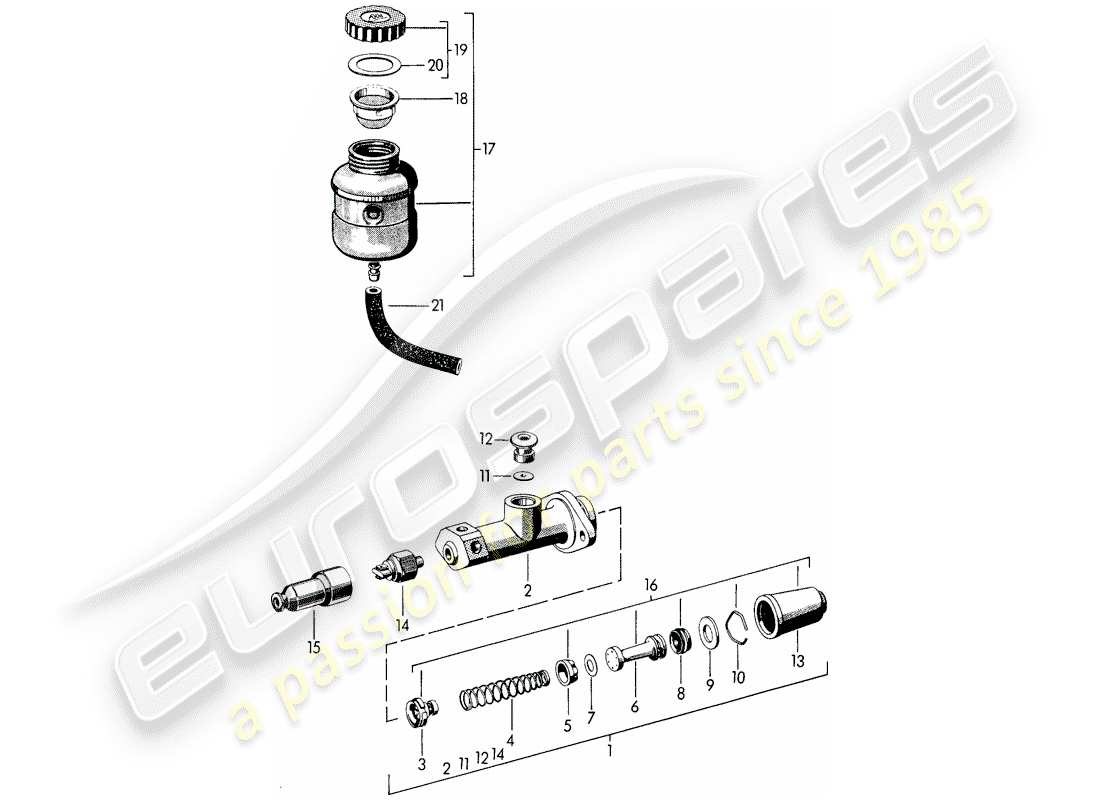 porsche 1962 (356b/356c) cilindro maestro de freno - depósito para - líquido de frenos diagrama de piezas