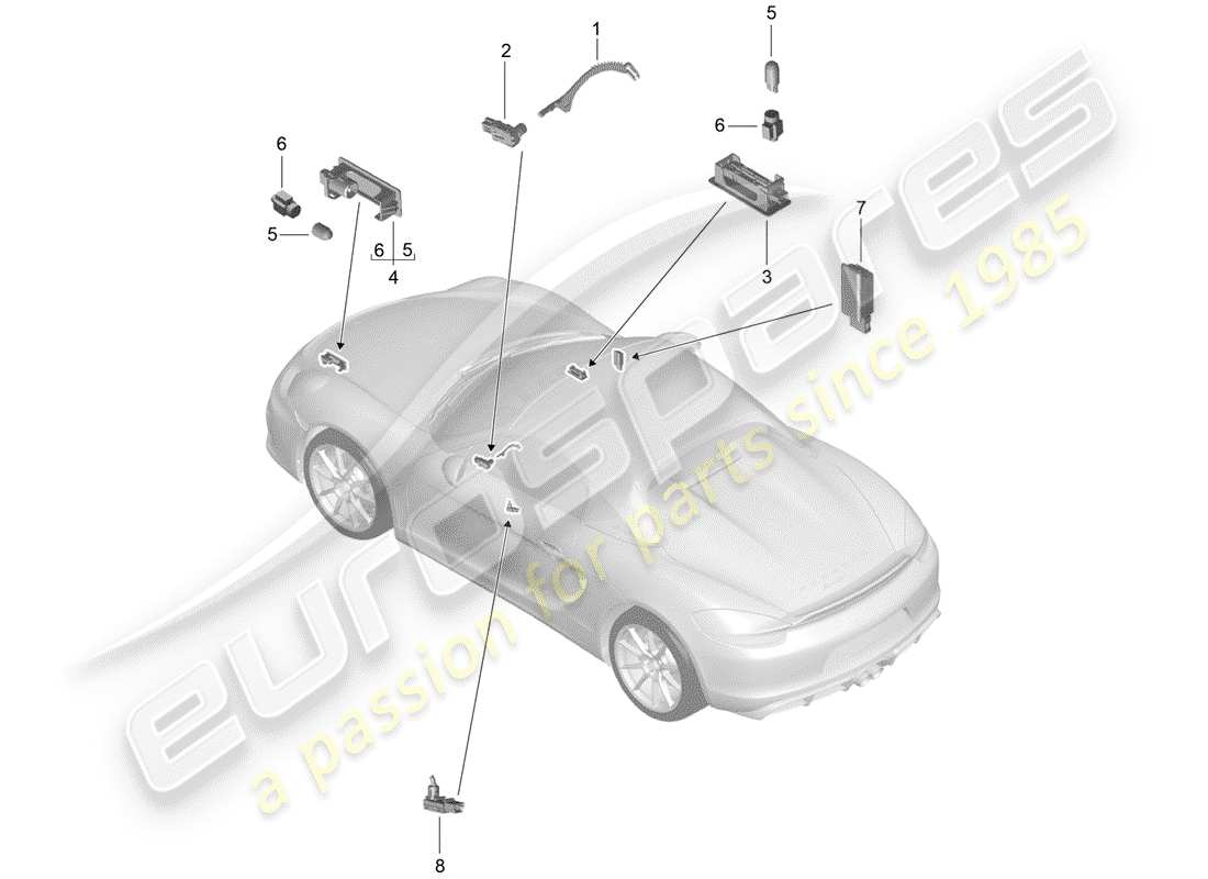 porsche 2016 (981 boxster spyder) diagrama de piezas de luces interiores