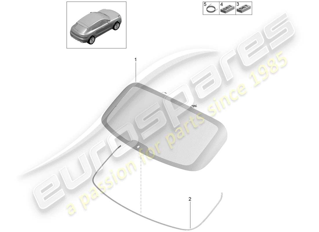 porsche 2019 (macan) vidrio de la ventana trasera diagrama de piezas
