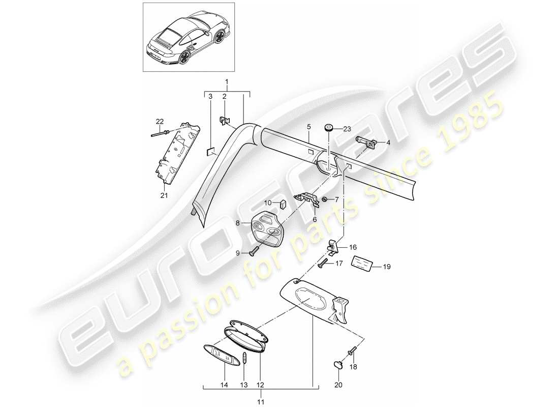 porsche 2009 997-2 turbo / gt2 diagrama de piezas del pilar a