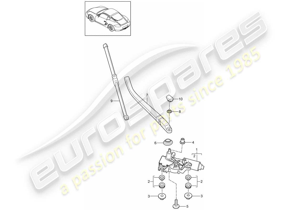 porsche 2009 (987 cayman) diagrama de piezas del limpiaparabrisas trasero