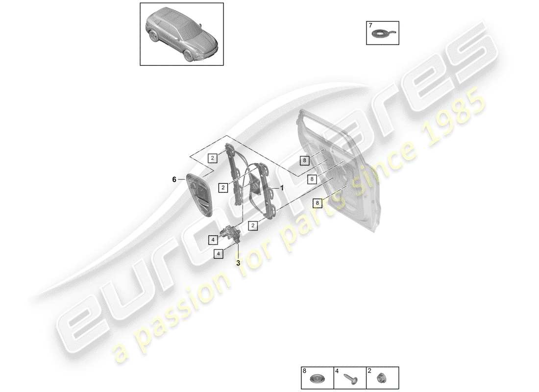 porsche 2020 (cayenne e3 9ya/9yb) regulador de ventana diagrama de piezas