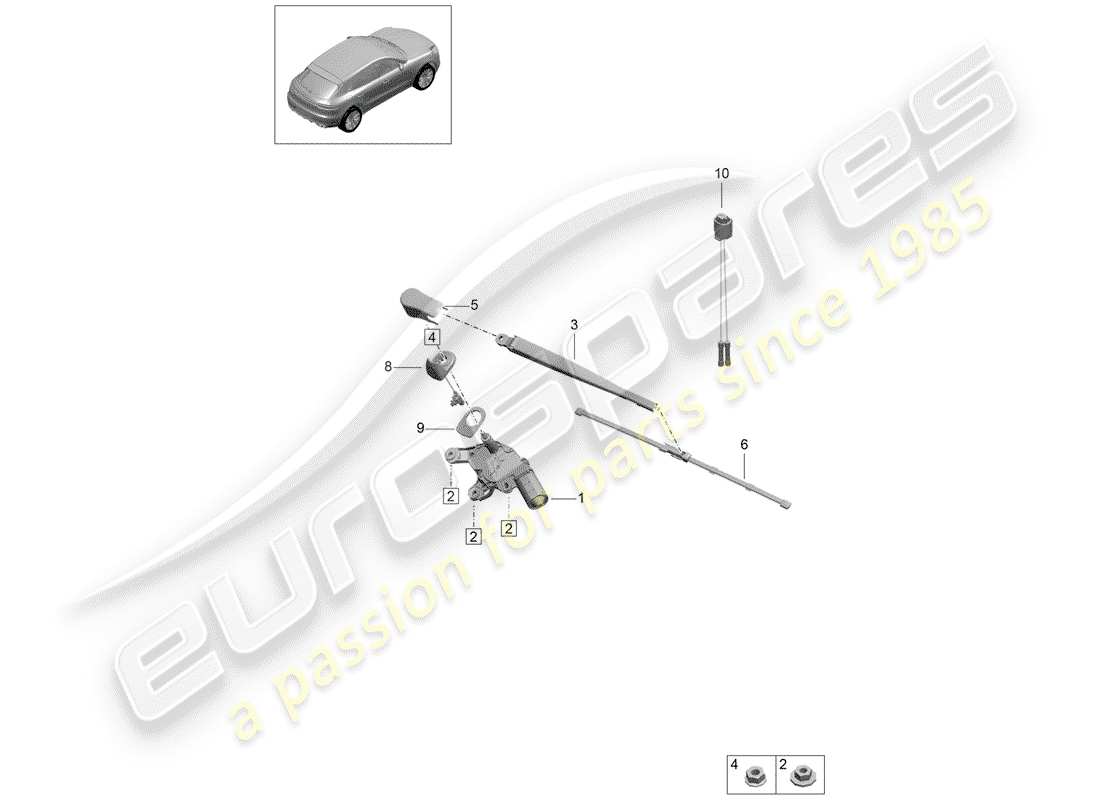porsche 2019 (macan) diagrama de piezas del limpiaparabrisas trasero