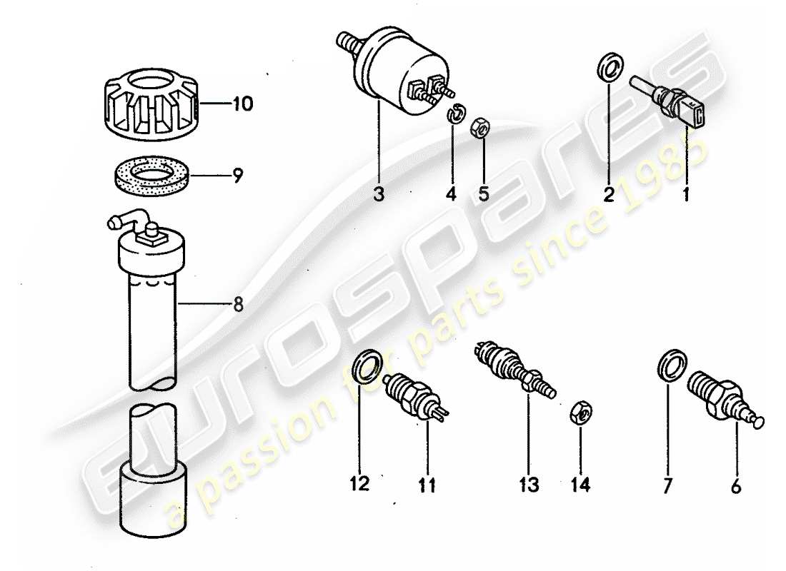 porsche 1995 (968) interruptor - y - sensor diagrama de piezas