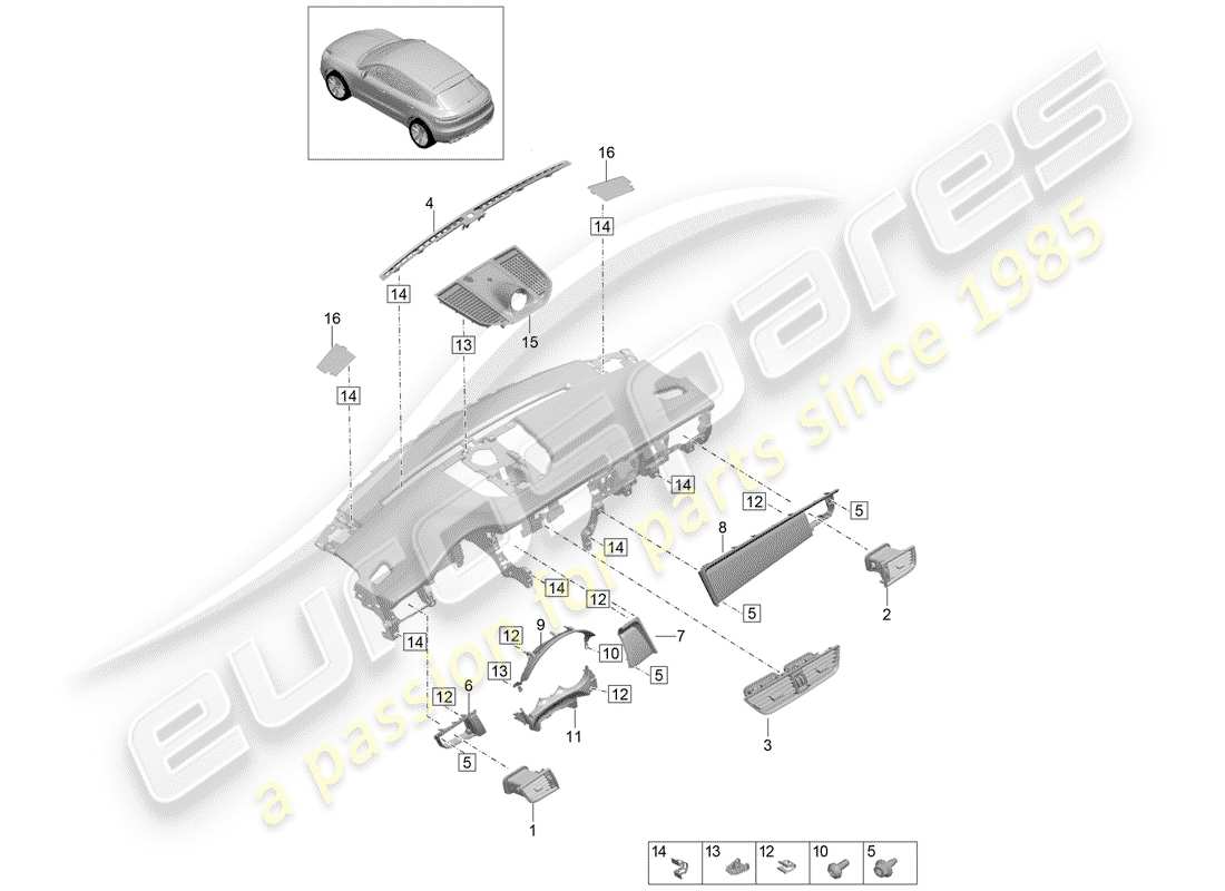 porsche 2019 (macan) accesorios diagrama de piezas